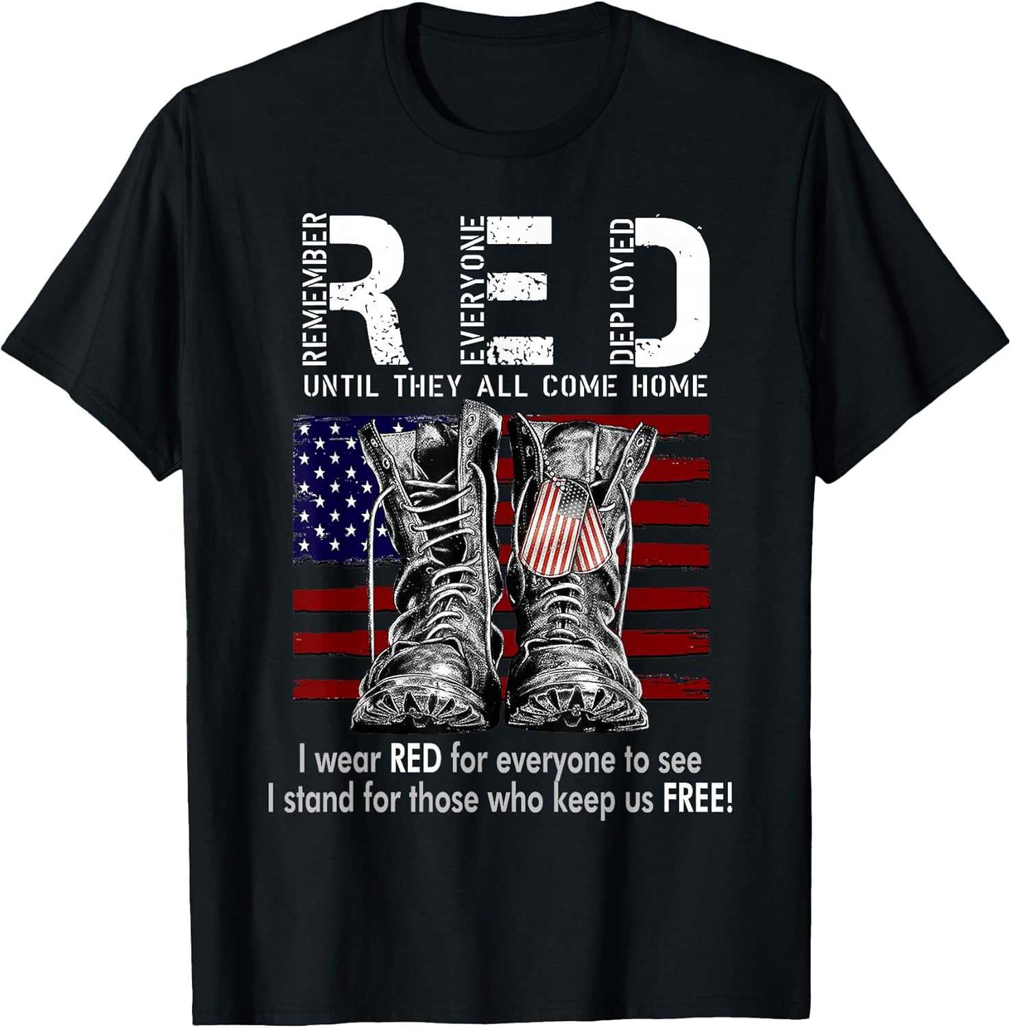R.E.D Friday Military Remember Everyone Deployed Unisex-Adults US Flag T-Shirt Black Small Classic Fit Short Sleeve
