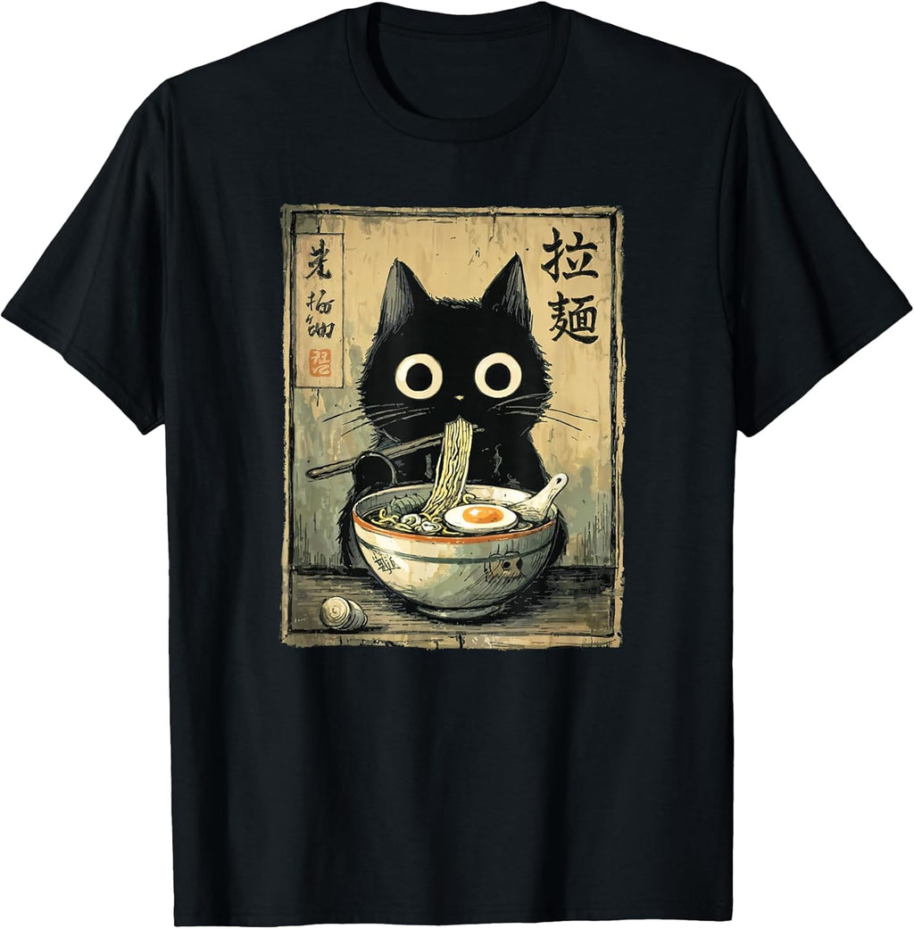 Kawaii Ramen Cat Retro Japanese Noodles Artwork T-Shirt