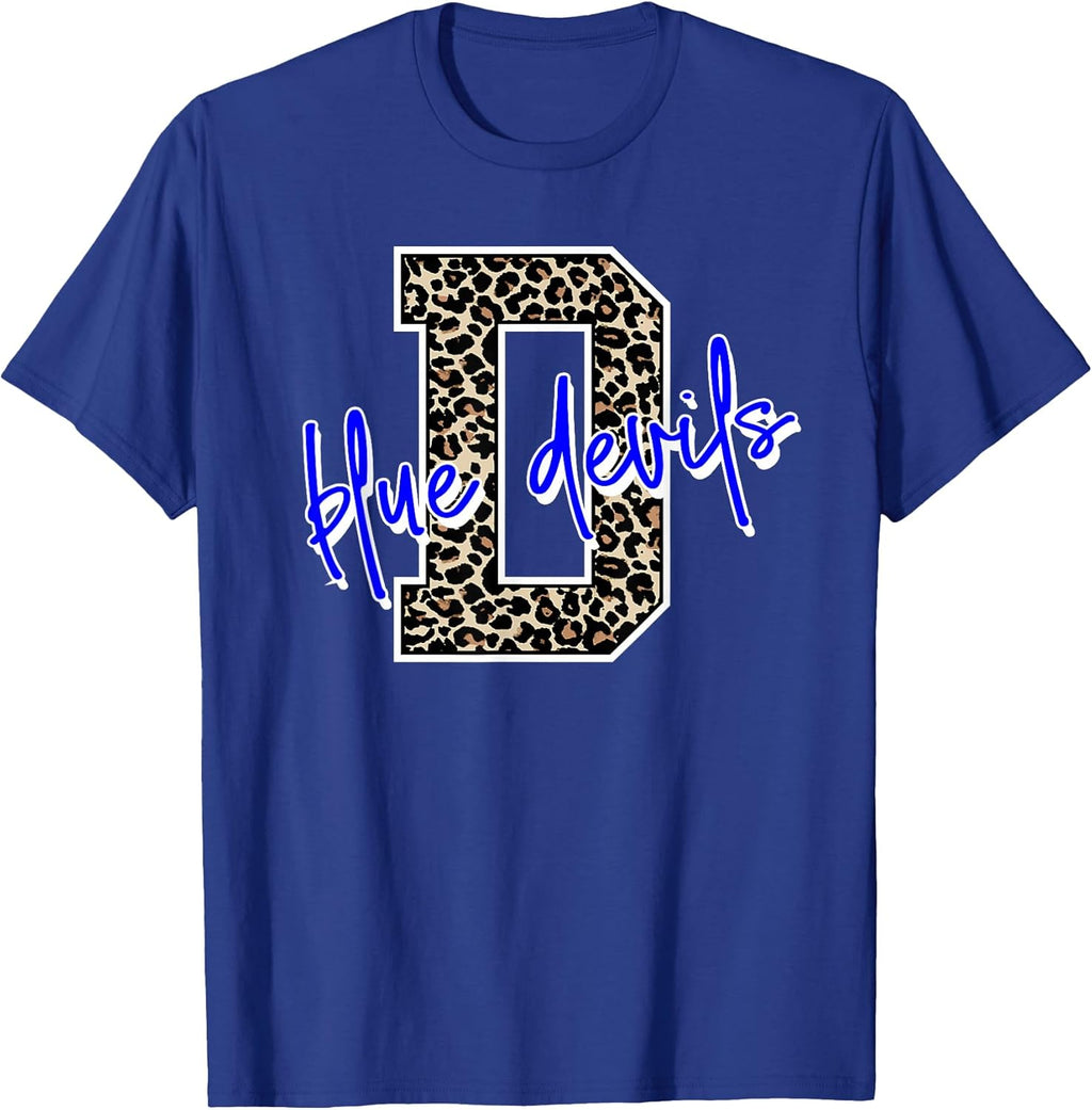 Blue Devil Leopard Print Letter T-Shirt