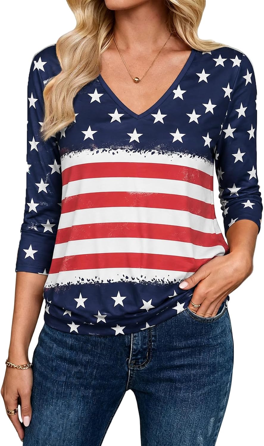 Sialois 3/4 Length Sleeve Women Blouse V Neck Banded Bottom Tops Casual Shirt Cute Tunic 2026 Fall Spring Summer Clothes