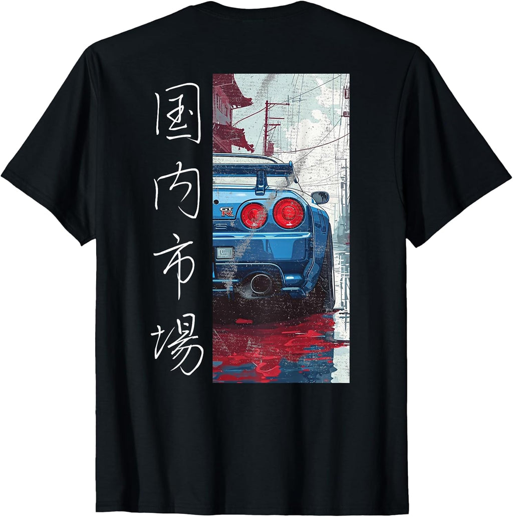 Distress JDM Drift Race Car Japan Domestic Market Back Print T-Shirt