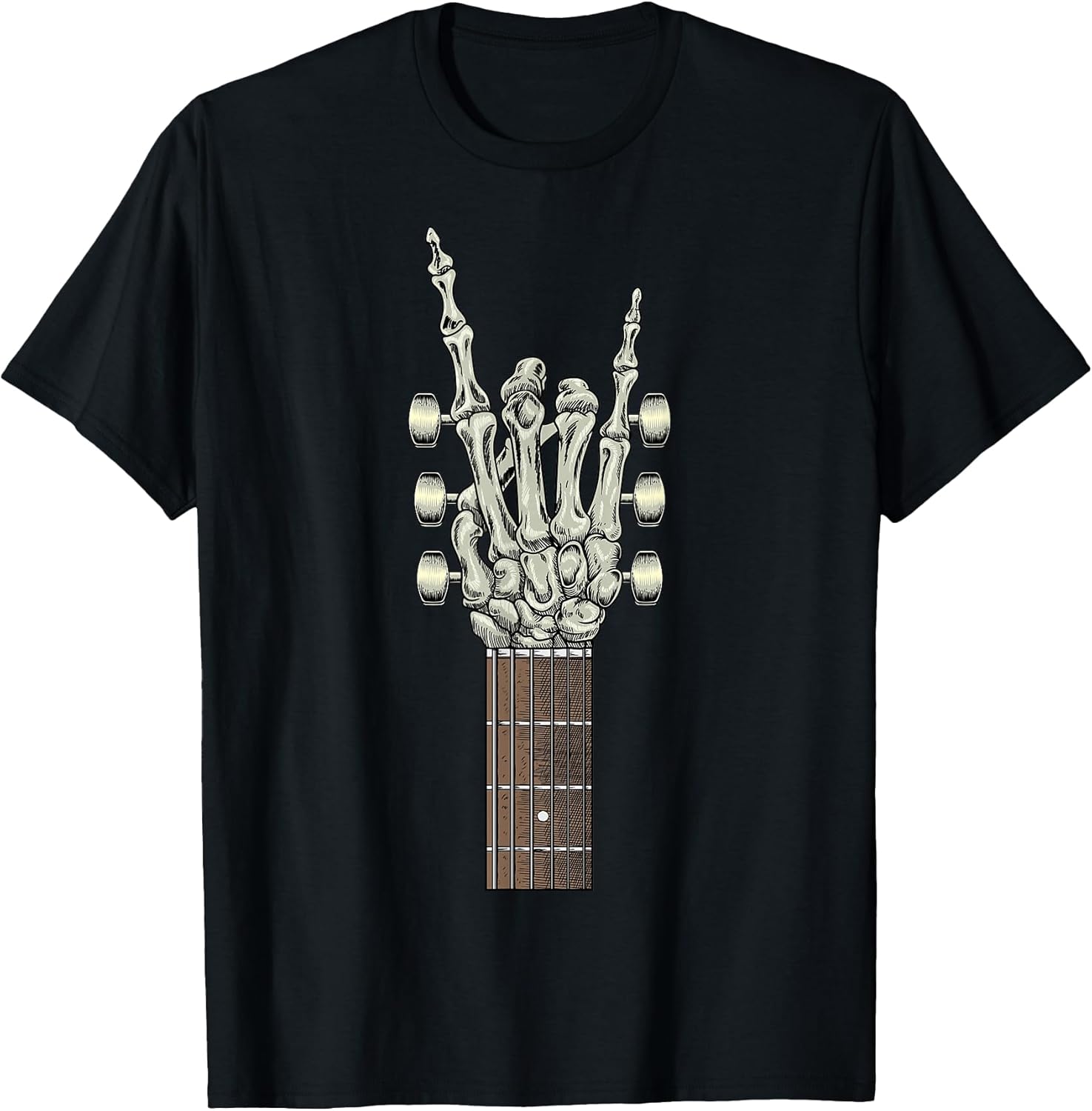 Rock On Skeleton Hand Guitar Gifts Men Graphic Tee Rock Band T-Shirt