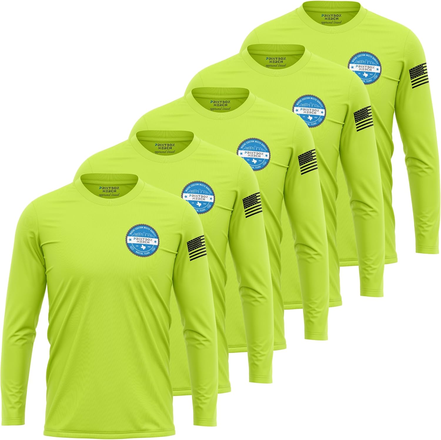 5 Pack Custom Dry Fit Long Sleeve Shirts for Men, Add Your Logo Front & Back Printing, Customized Moisture Wicking Sun Protection UV Workwear T-Shirts Black