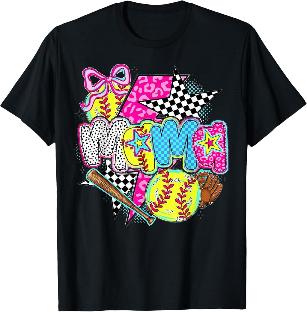 Softball Mama Game Day Leopard Checkered Mom Retro
