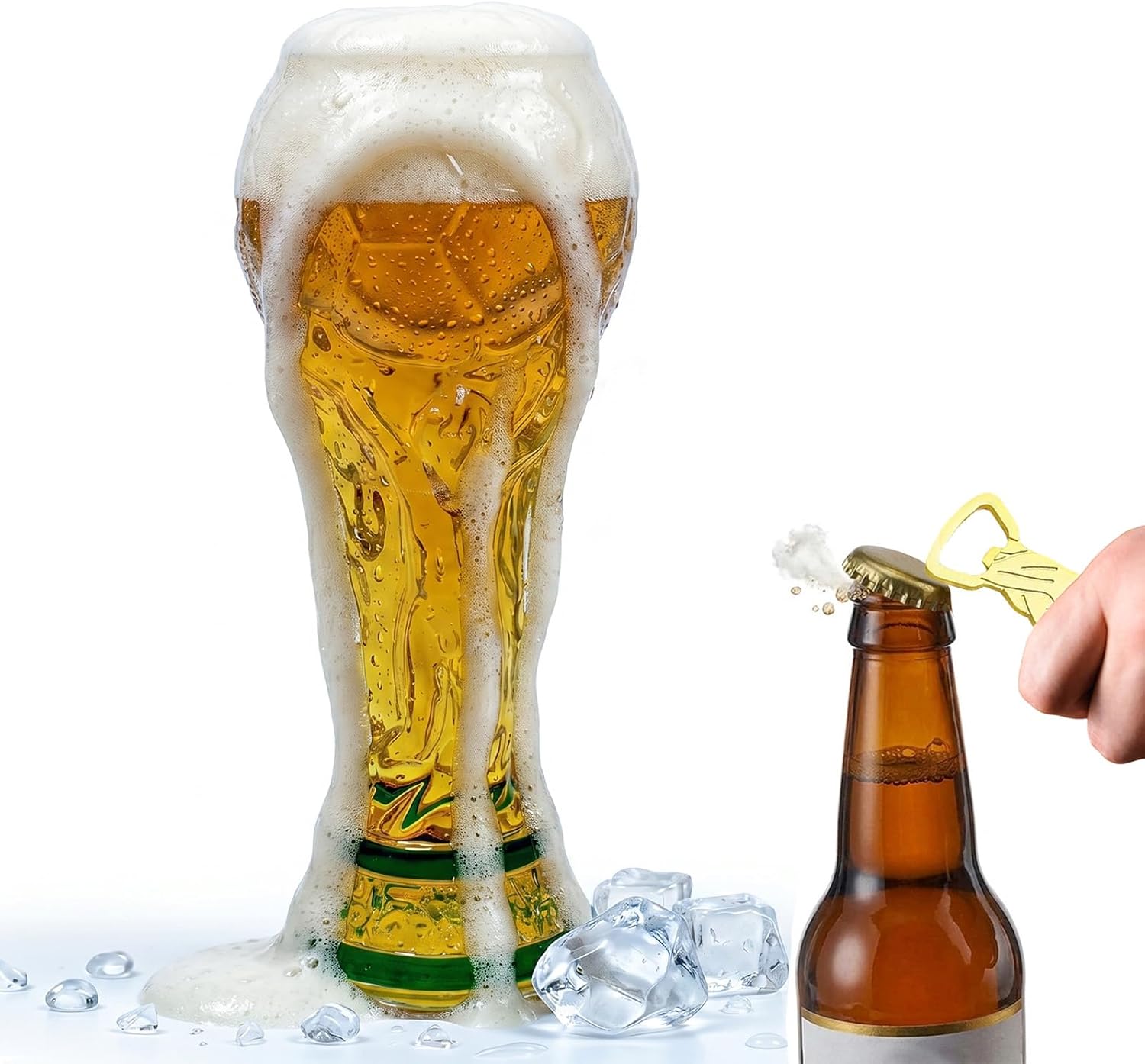 Soccer Trophy Beer Glass - 16.9oz Durable Glass - Elegant Football Gift for Men, Dad, Father's Day, Birthday & Game Day - Perfect for Everyday Enjoyment (Clear)