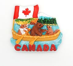 Canada Souvenir Refrigerator Magnets Gift Resin Handcraft Fidge Magnets with Moose Beaver Bear Canadian National Flag Maple (Rowing Canoe)