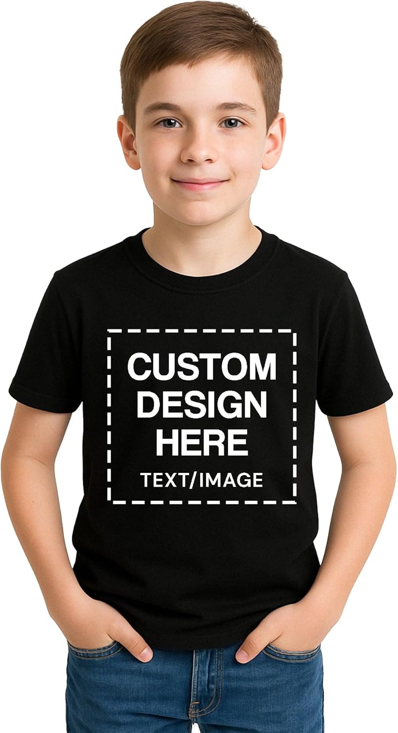 Custom Shirts for Kids Personalized Cotton T Shirts for Boys Girls Children Customized DTF Print Custom Kids Shirt Tshirt Upload Your Design Medium Black Tshirt