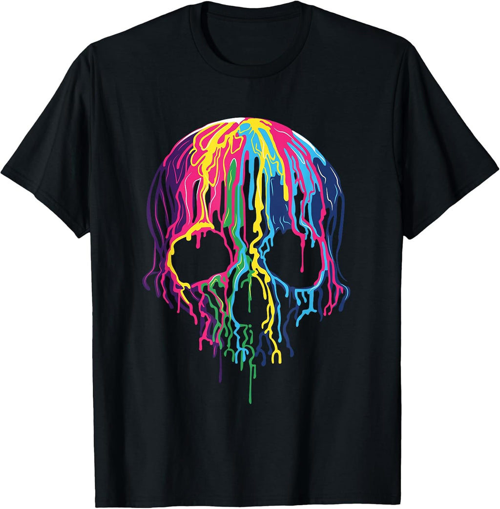 Colorful Melting Skull Art Graphic Halloween T-Shirt