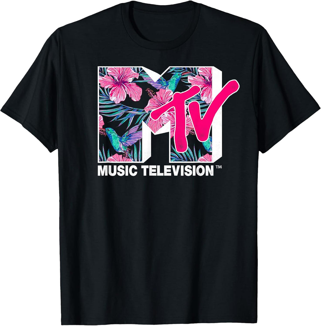Hummingbird & Tropical Flower Logo Fill Graphic T-Shirt T-Shirt