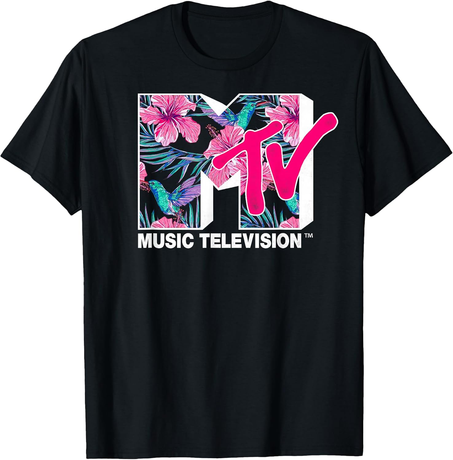 Hummingbird & Tropical Flower Logo Fill Graphic T-Shirt T-Shirt