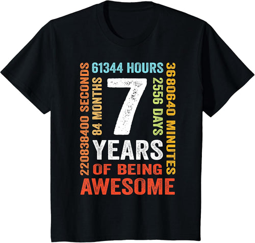 7th Birthday 7 Years Old Vintage Retro 84 Months T-Shirt