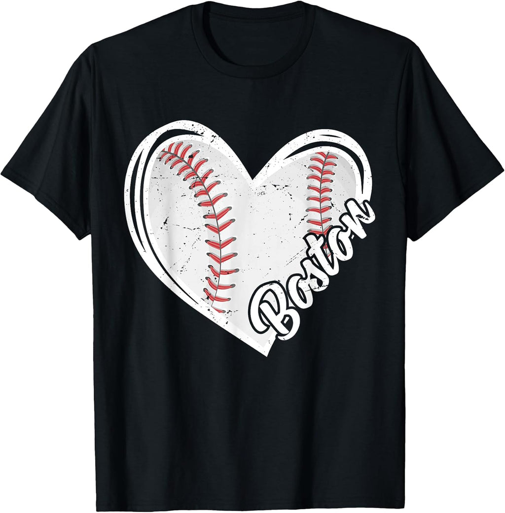 Boston Vintage Baseball Fans Men Women Boys Baseball Heart T-Shirt