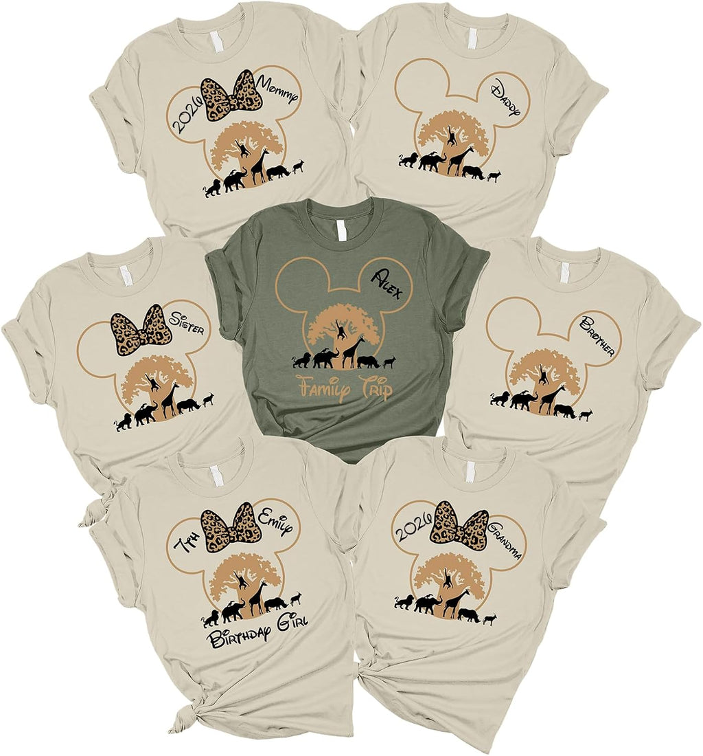 Custom Matching Kingdom Shirts for Family Shirts 2026 Safari Animal Tshirts Family Vacation Tees Personalized Name Outfit for Birthday Tshirts for Family