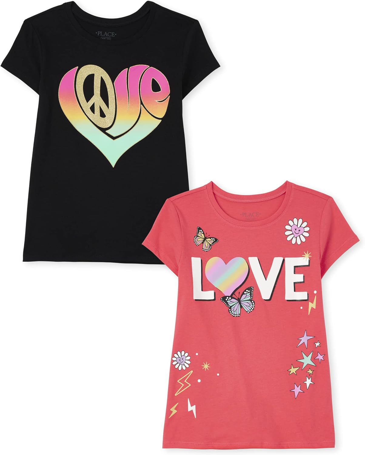 Girls Unicorns,Sports,Butterflies Short Sleeve Graphic T-Shirts,2 Pack