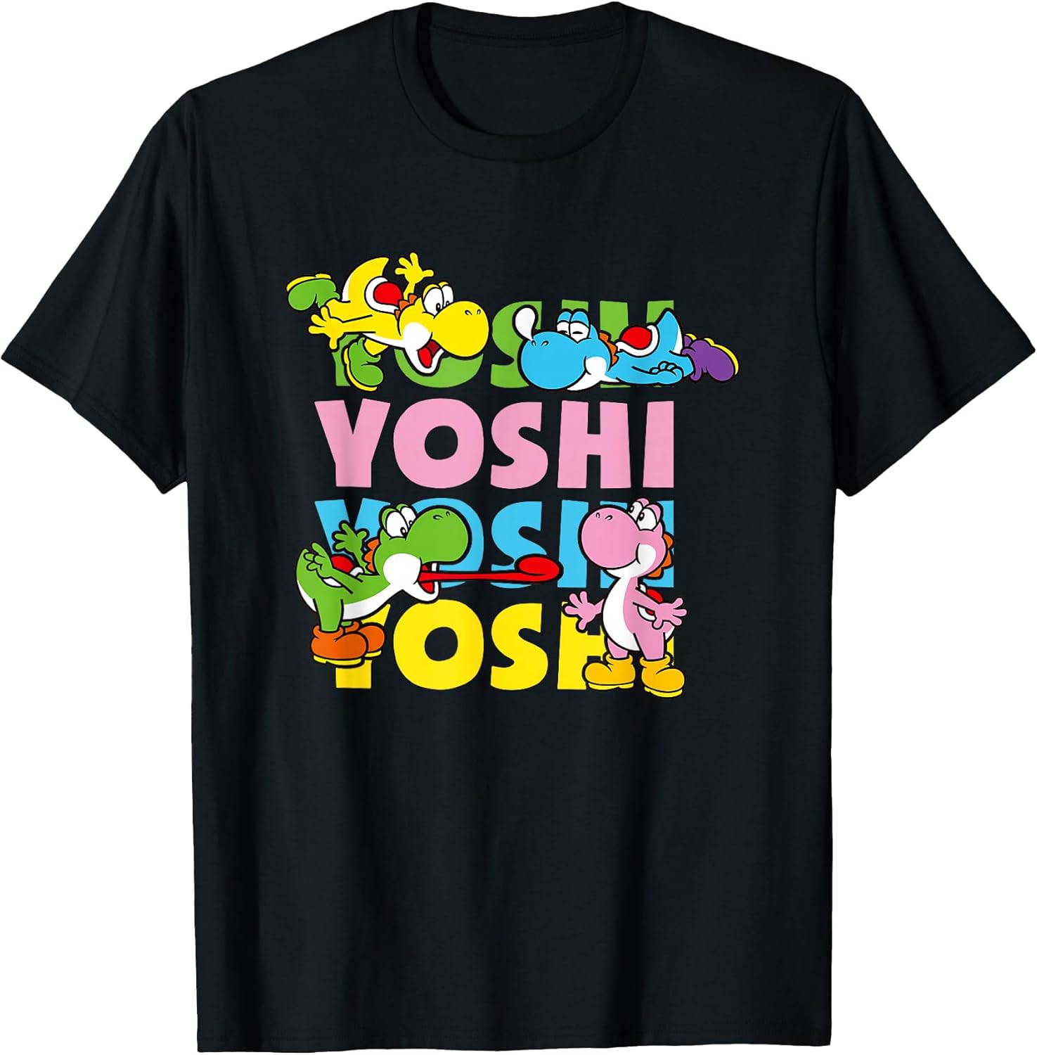 Yoshi Pastel Color Icon Text Stack T-Shirt