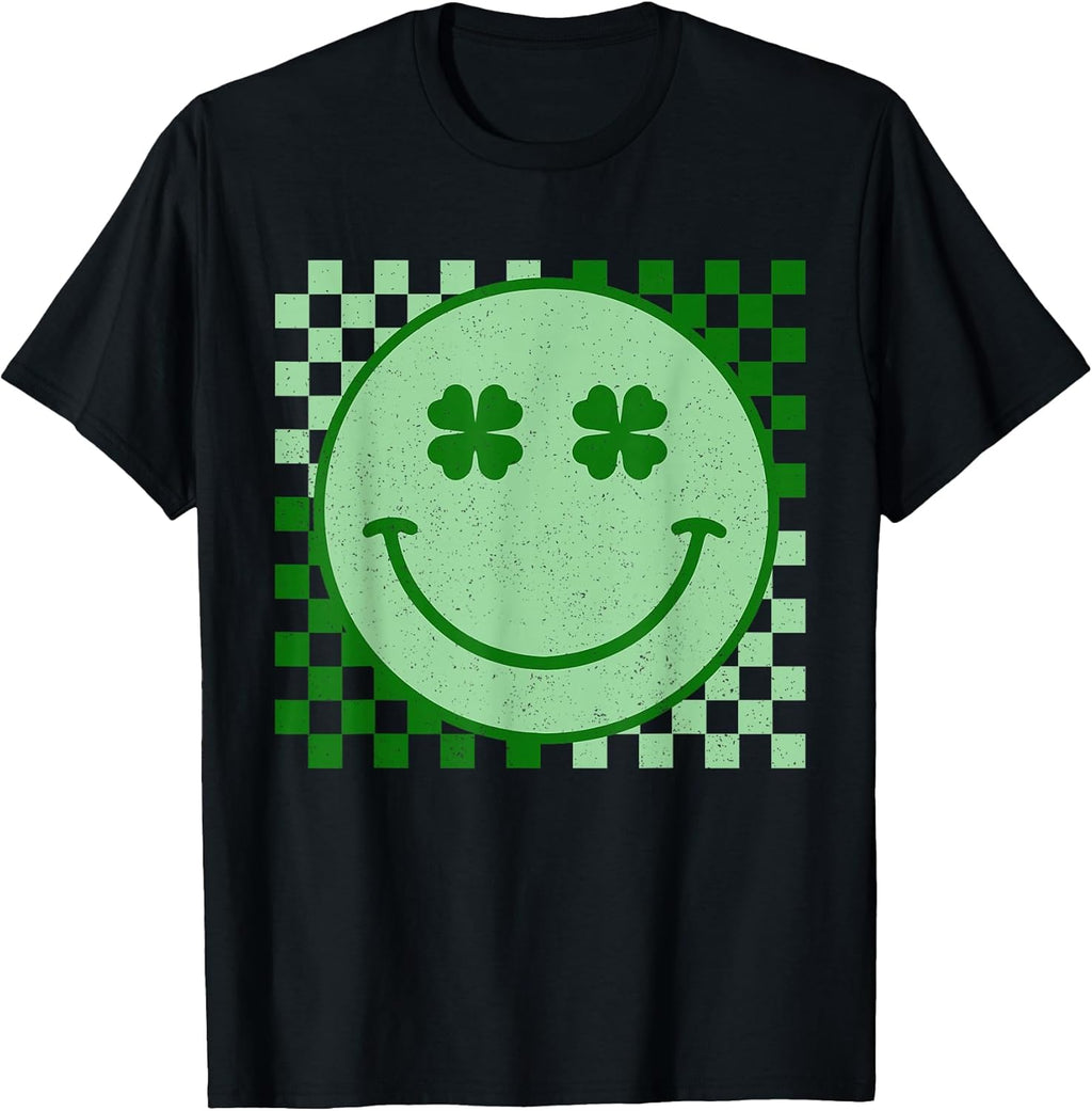 Retro Groovy St Patricks Day Hippie Smile Face Shamrock T-Shirt