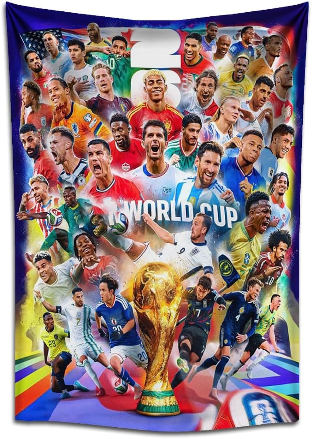 IDOLUSTER 2026 World Cup Poster Soccer Superstar Group Photo Tapestry Poster For Kids Fans Bedroom Wall Hanging Decoration-Messi/Ronaldo Tapestry For Teen Boy Birthday Party Gifts