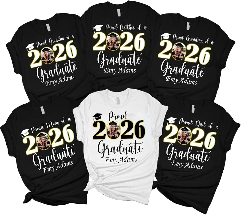 Graduation Family 2026 T-Shirt, Custom Picture Graduation Shirt, Graduate Fans Shirts, Proud mom of a 2026 Graduate Tee Multicolor
