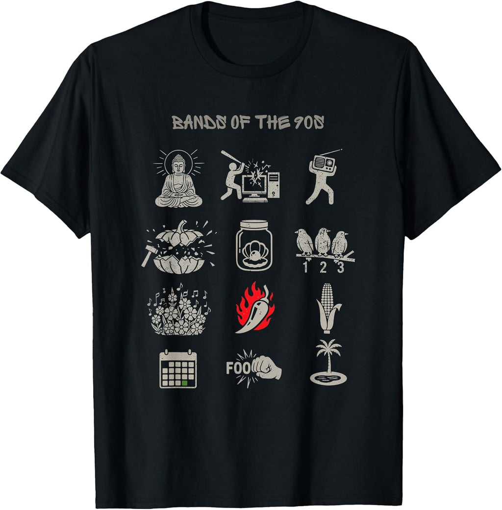 Vintage Popular Bands of The 90s Funny Retro Rock Minimalist T-Shirt