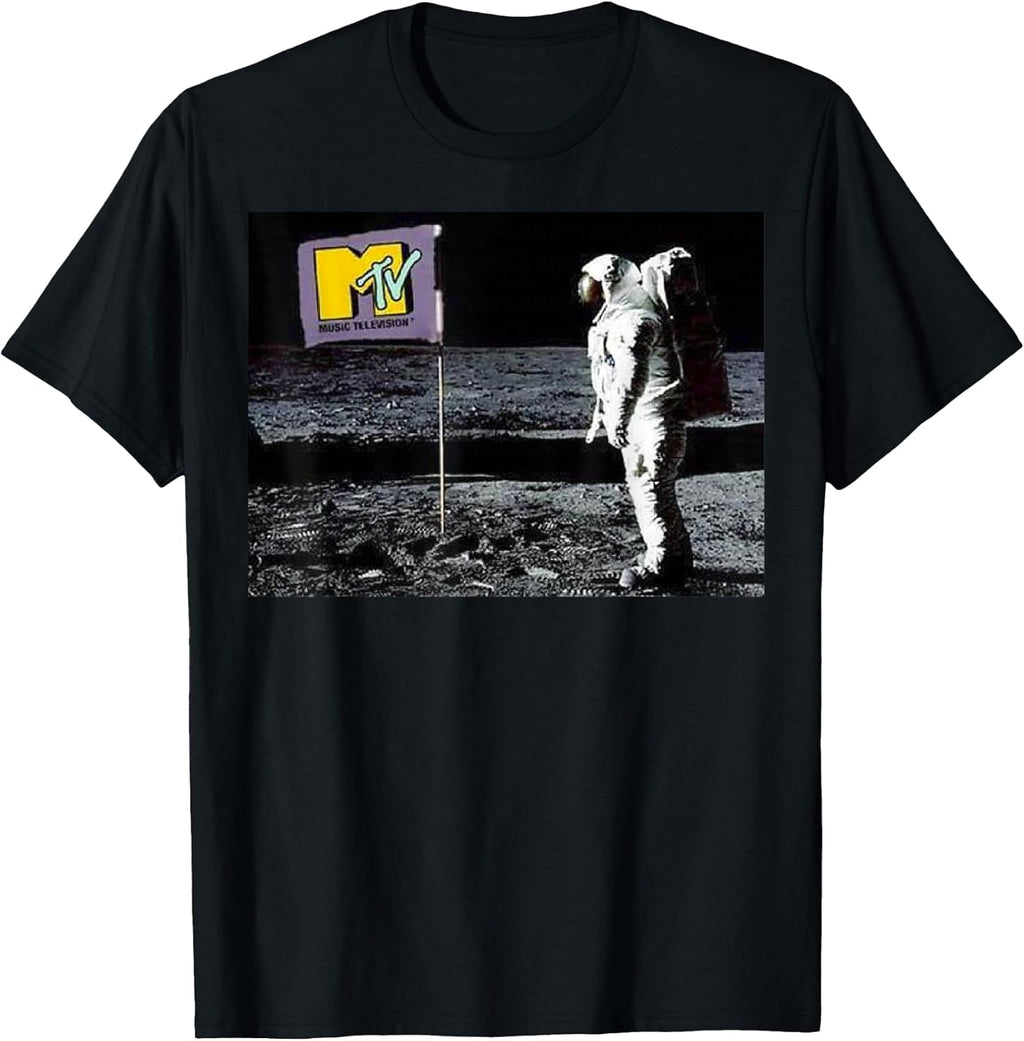 Man On The Moon Logo Flag Graphic Short Sleeve T-Shirt