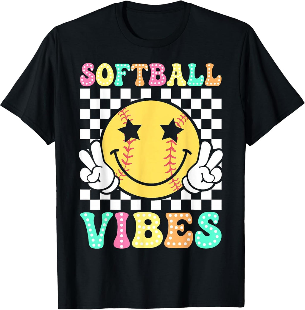 Softball Vibes Softball Retro Groovy Game Day Girls Women T-Shirt