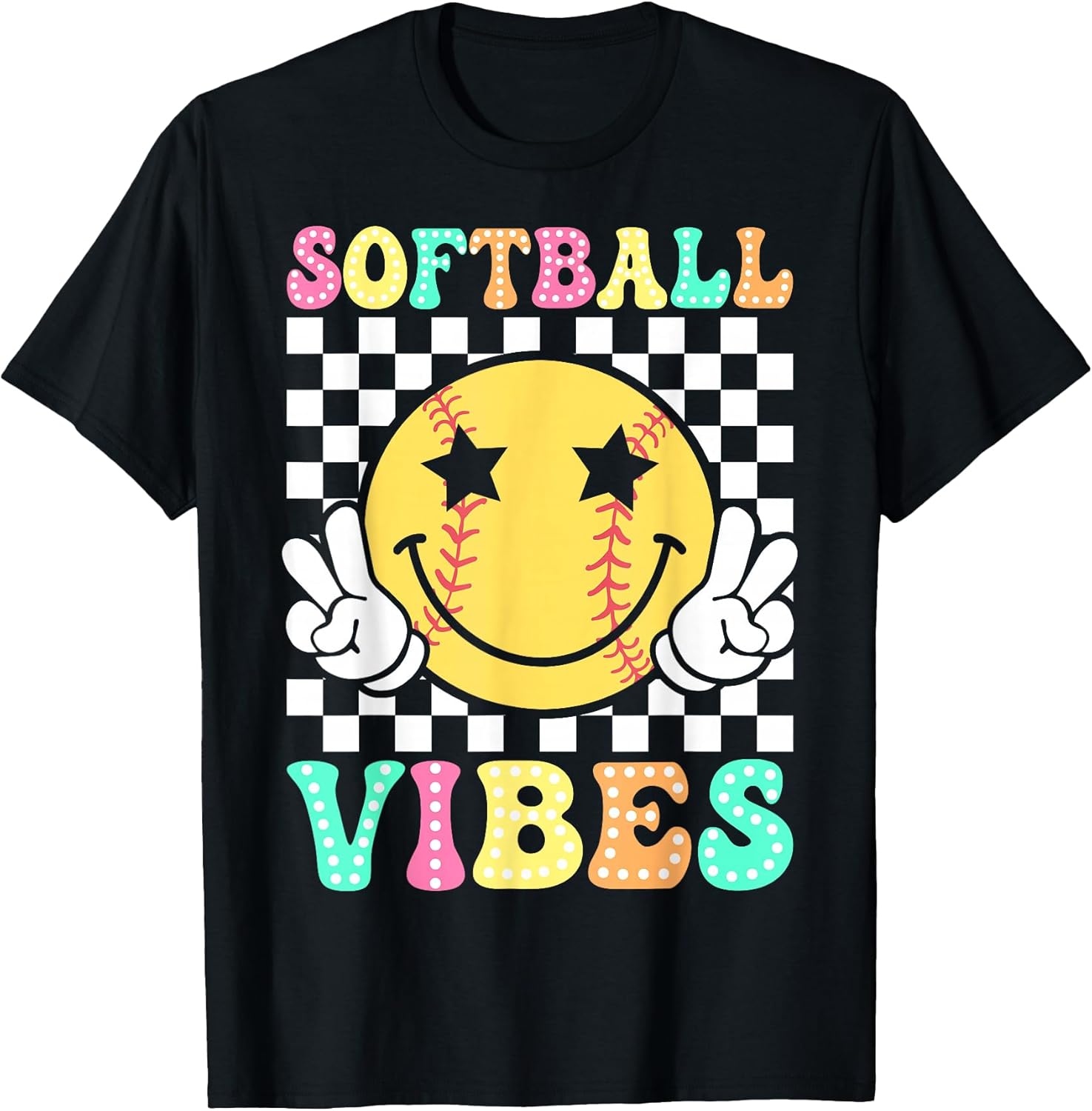 Softball Vibes Softball Retro Groovy Game Day Girls Women T-Shirt