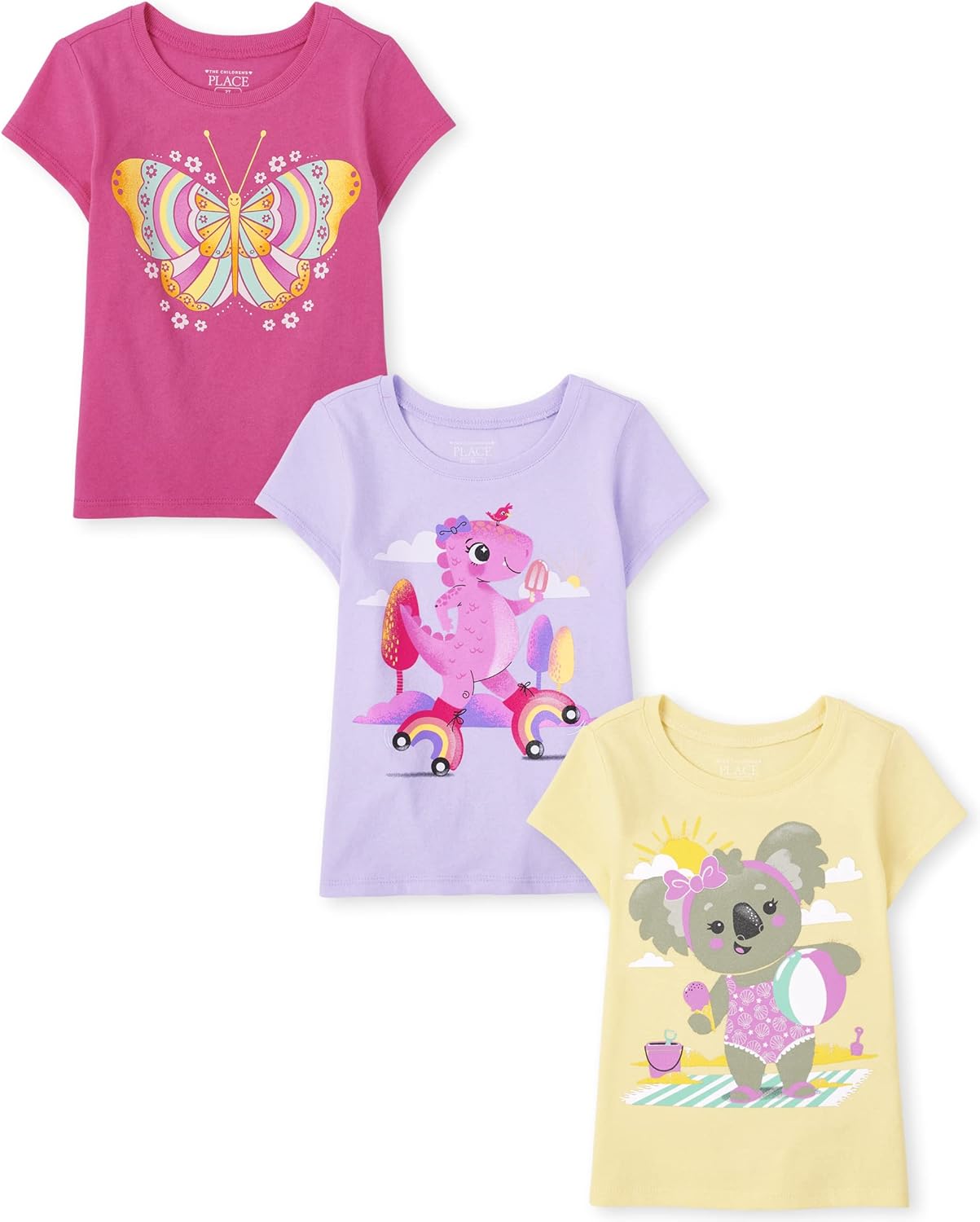 Baby Girls' and Toddler Unicorns,Butterflies,Trends Short Sleeve Graphic T-Shirts,3 Pack
