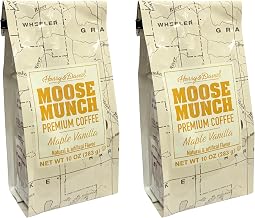 Moose Munch Maple Vanilla Ground Coffee – 2 Pack, 10 oz Bags – Smooth Maple Sweetness with Vanilla Flavored Medium Roast Coffee