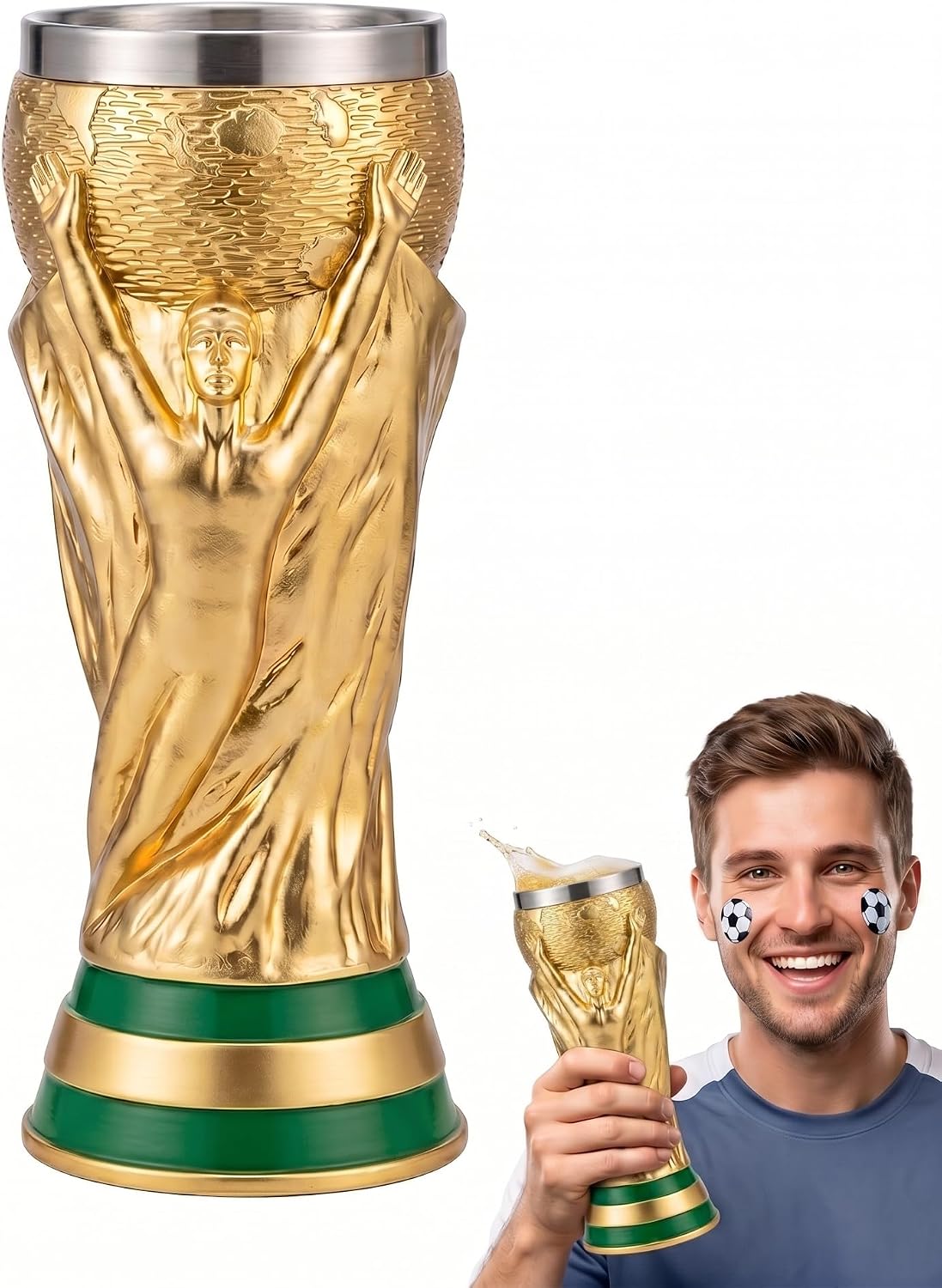 Soccer Trophy Pint Weizen Pilsner Glass for World Soccer Cup 2026 | 300ml /11oz / Resin＆Stainless Steel / Hercules Shaped beer mug / World Cup gift / Sports Party Decor / Football Fan Gift