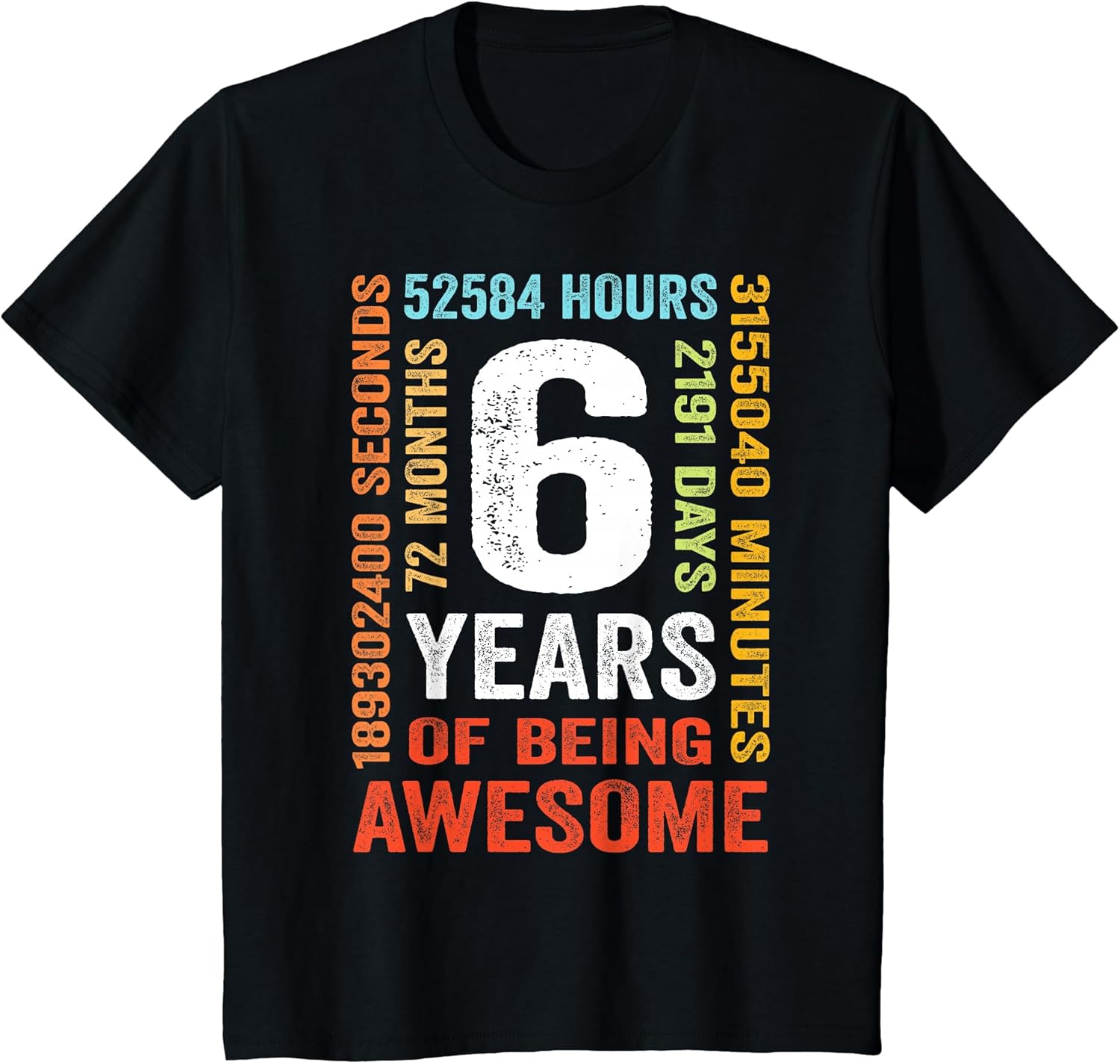 6th Birthday 6 Years Old Vintage Retro 72 Months Boy Girl T-Shirt