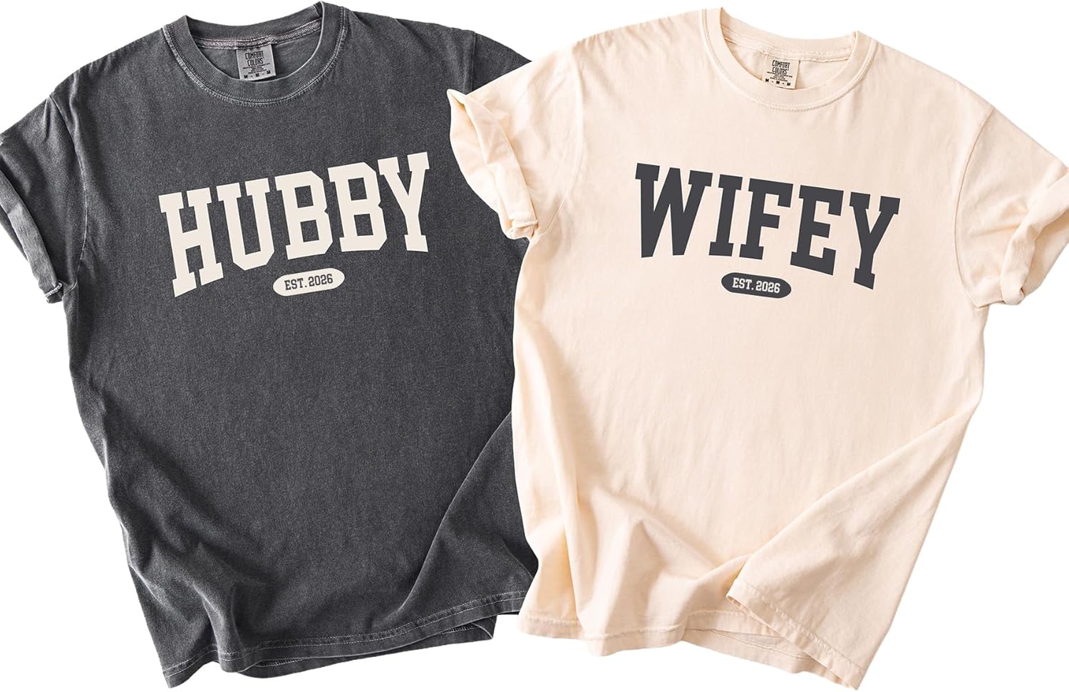 Custom Hubby and Wifey Sweatshirts Hoodies Tshirts Comfort Colors® for Valentines Day Matching Couples Wedding Gifts