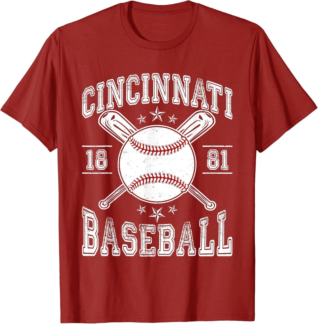 Cincinnati Vintage Baseball Lover Player For Men Boys T-Shirt