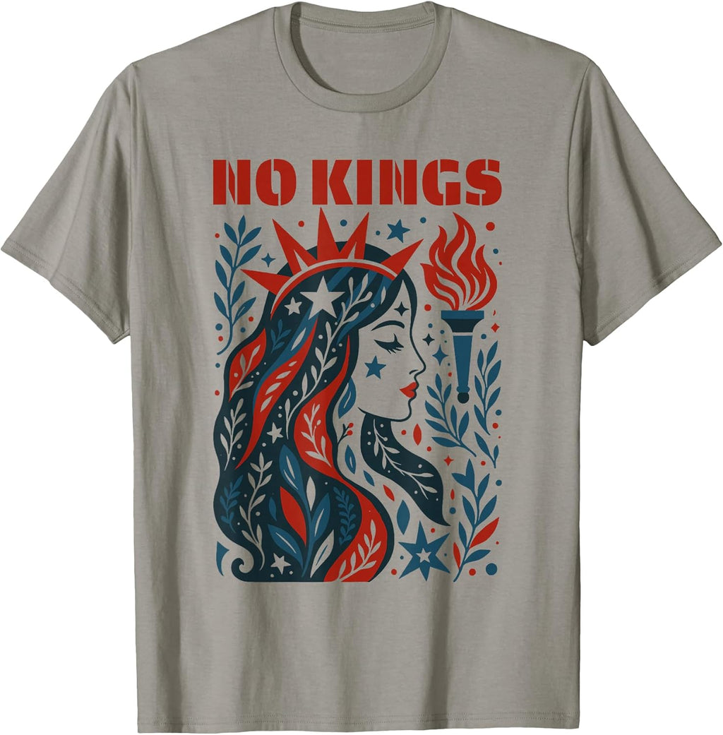 No Kings Retro Patriotic Woman Liberty Art 4th of July T-Shirt
