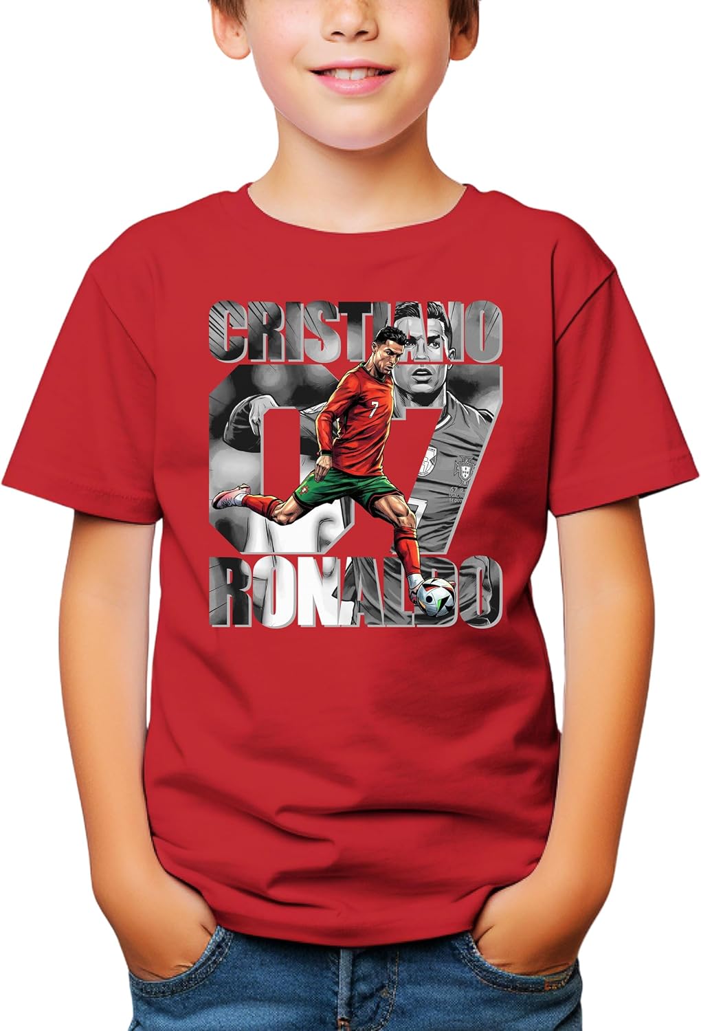 Ronaldo #7 Graphic Artwork Youth T-Shirt | Goat Soccer Legend Tee | Fan Gift for Girls & Boys