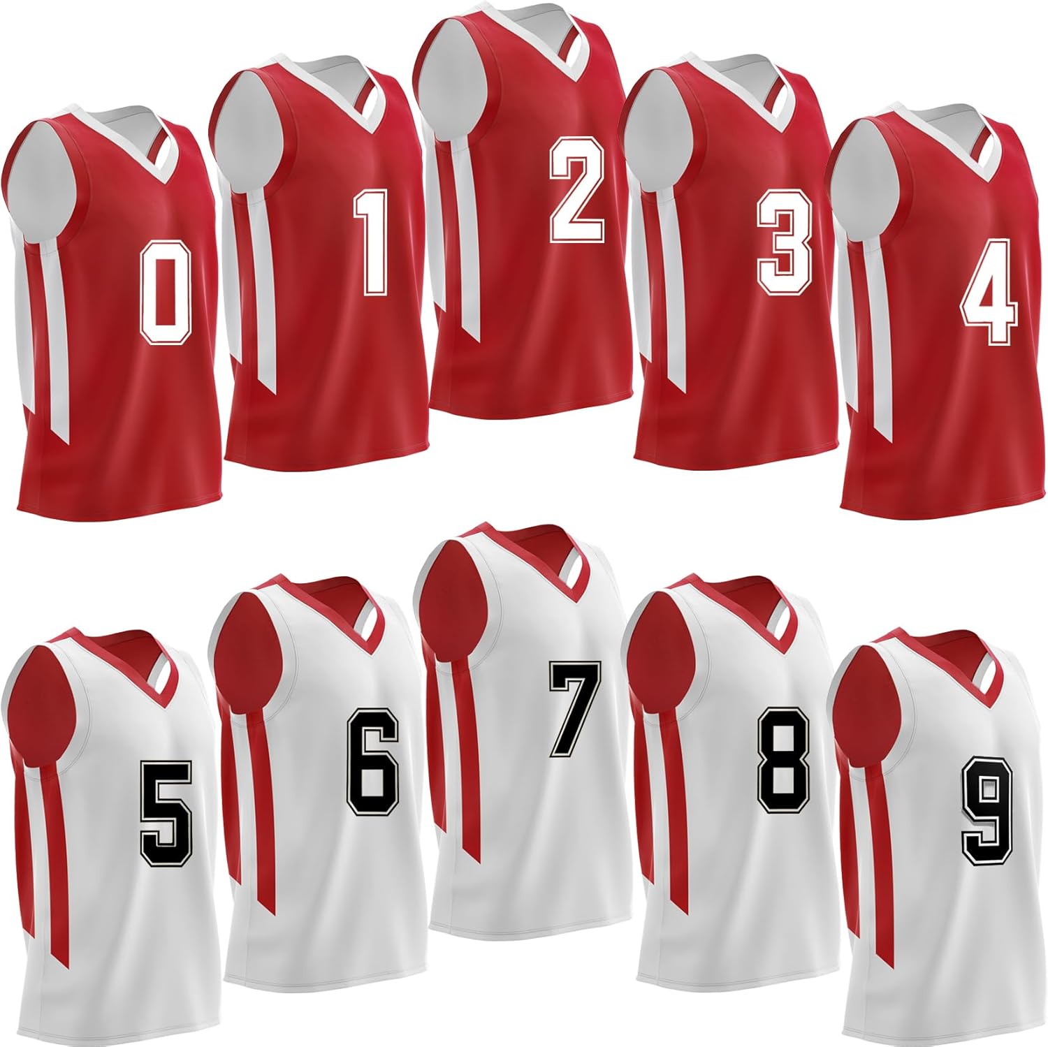 10-Pack Men's Reversible Custom Basketball Jerseys, Plain Mesh Athletic Sleeveless Shirts Blank Team Uniforms Set