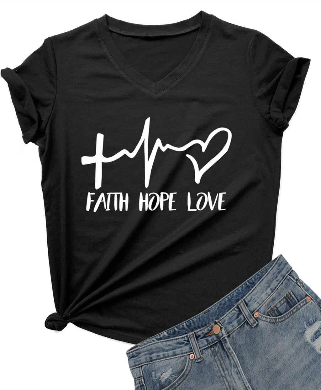 Women's V-Neck Summer Casual Letters Printed Short Sleeves Graphic T-Shirt
