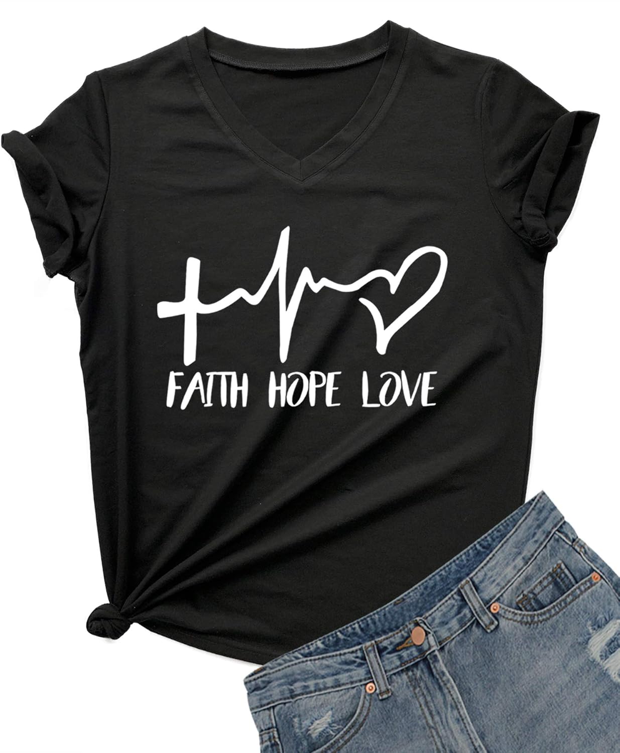 Women's V-Neck Summer Casual Letters Printed Short Sleeves Graphic T-Shirt