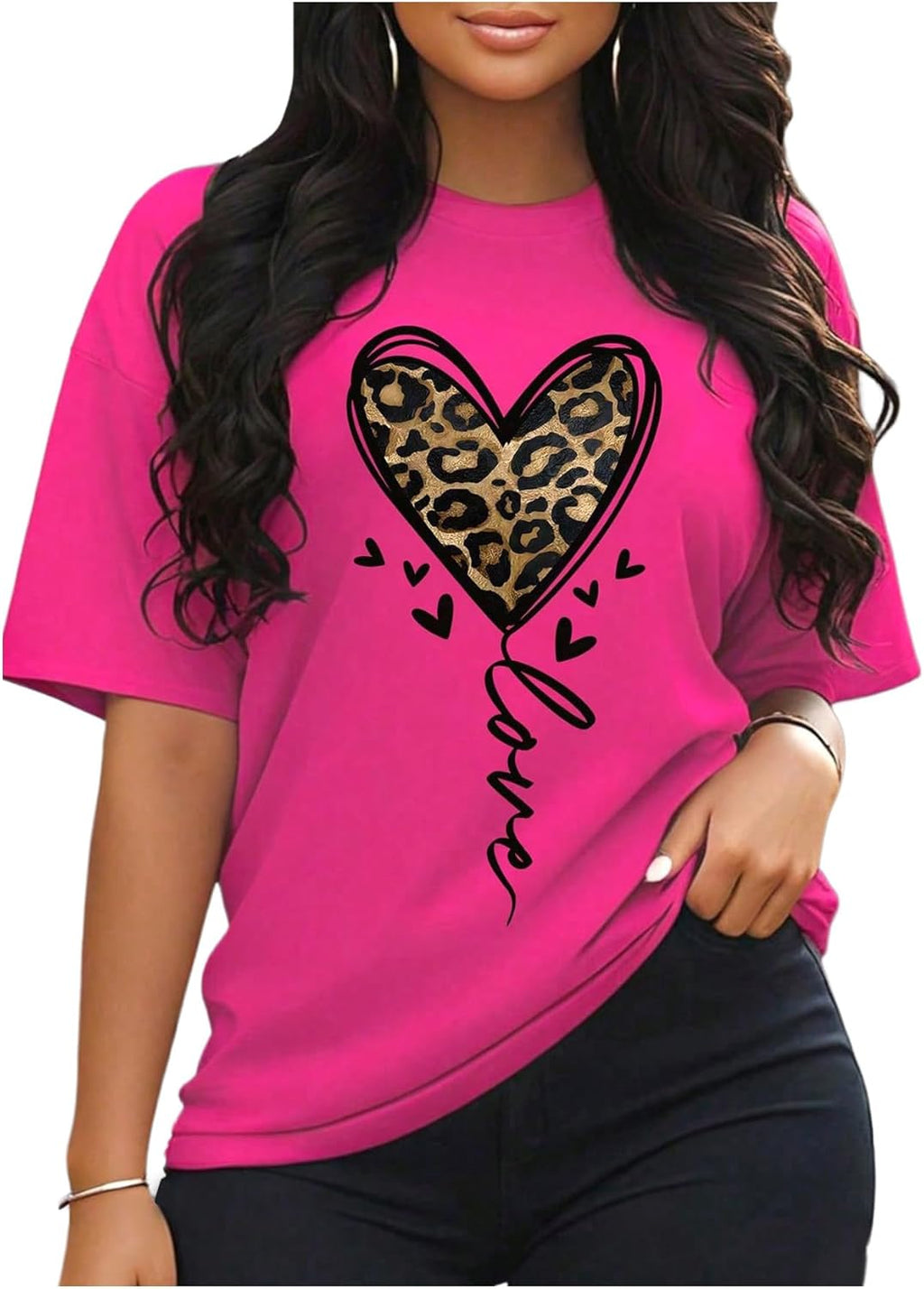 Women's Plus Size Summer Tops Short Sleeve Leopard Graphic Tees Curvy T-Shirts