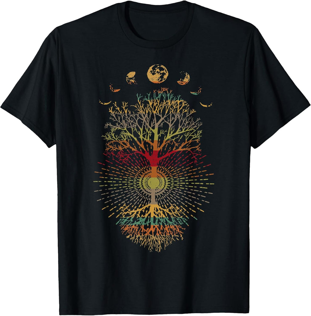 Phases of The Moon Retro 60's 70's Vibe Tree of Life T-Shirt