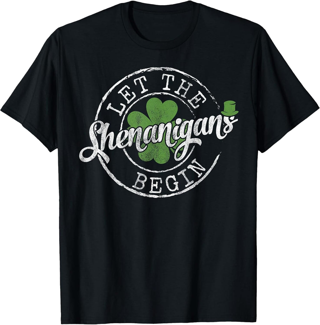 Let The Shenanigans Begin Funny Clovers St Patrick's Day T-Shirt Small