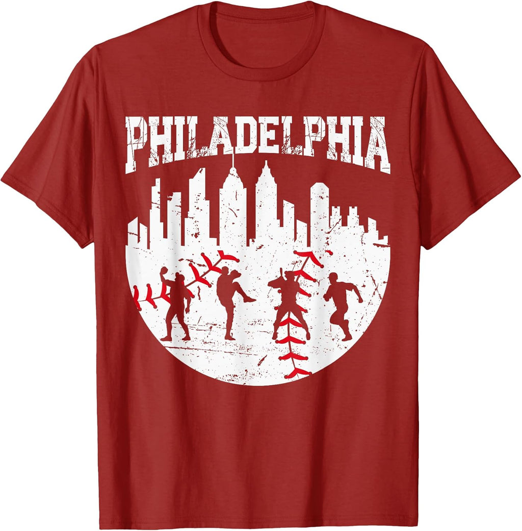 Vintage Philadelphia Skyline Philly Cityscape Baseball Fans T-Shirt