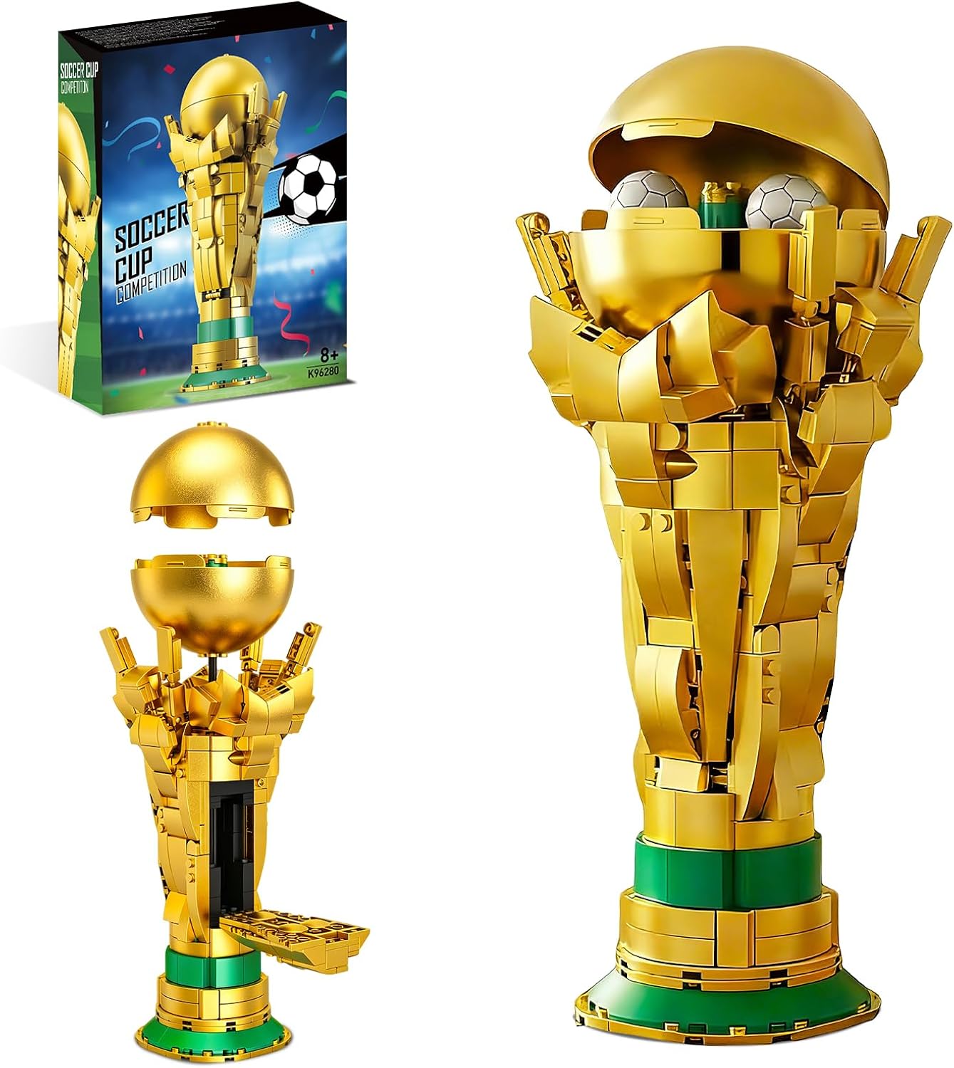 Soccer Trophy Building Set for Kids 8+ (446 Pieces) – STEM Golden Football Cup Model with Opening Sphere & Hidden Mini Balls – Collectible Display for Home Office Desk, Birthday Gift for Sports Fans