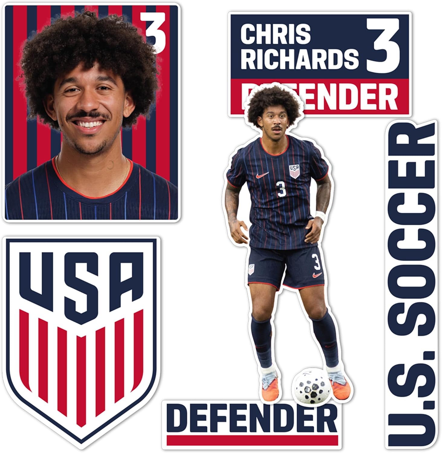 Desert Cactus US Soccer Sticker USMNT United States Men's National Team Decal Vinyl Laptop Water Bottle Car Scrapbook T1 (USA Soccer- Type P2 Chris Richards)