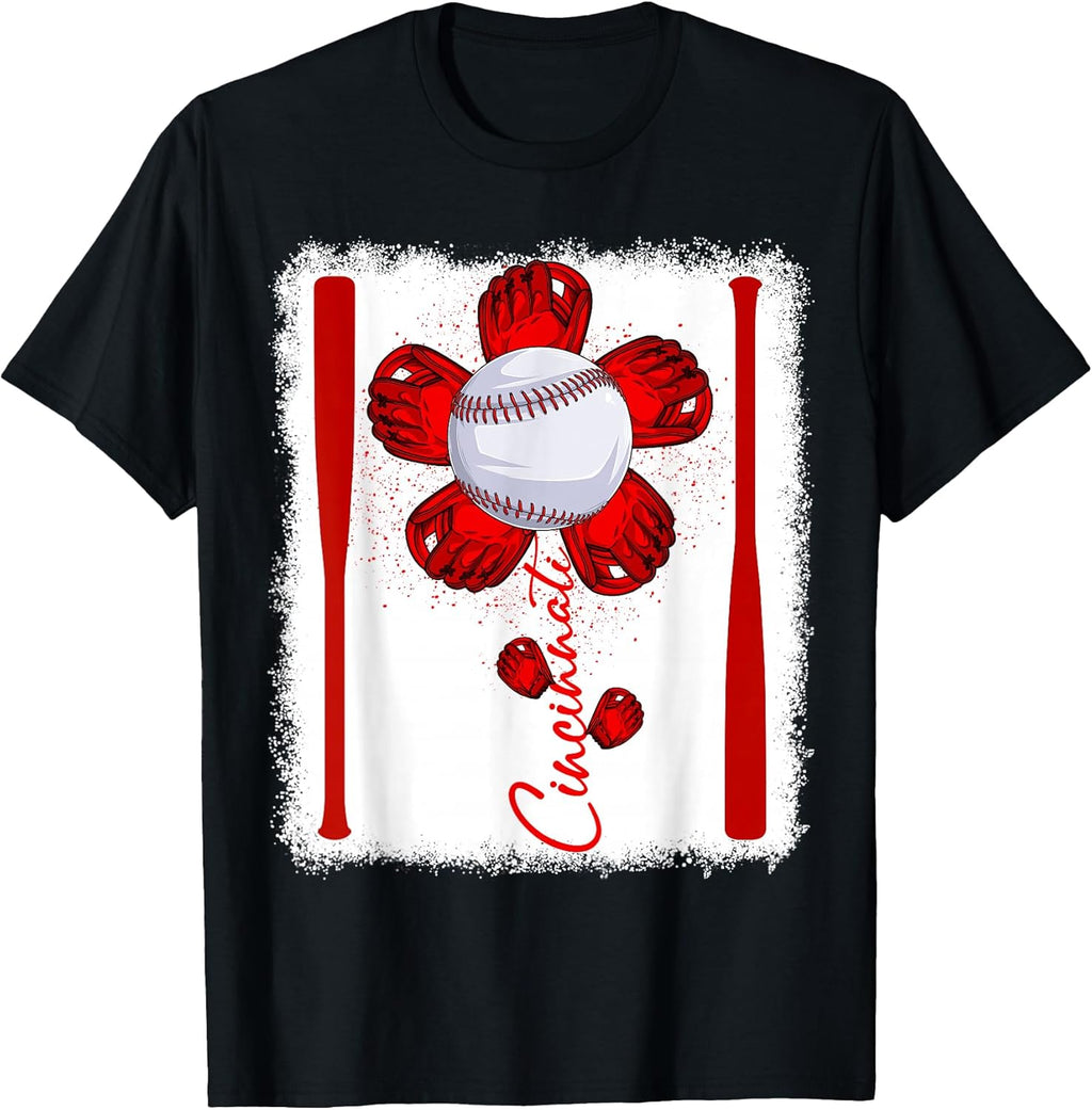 Cute Flower Cincinnati Retro Baseball Lover Game Day T-Shirt