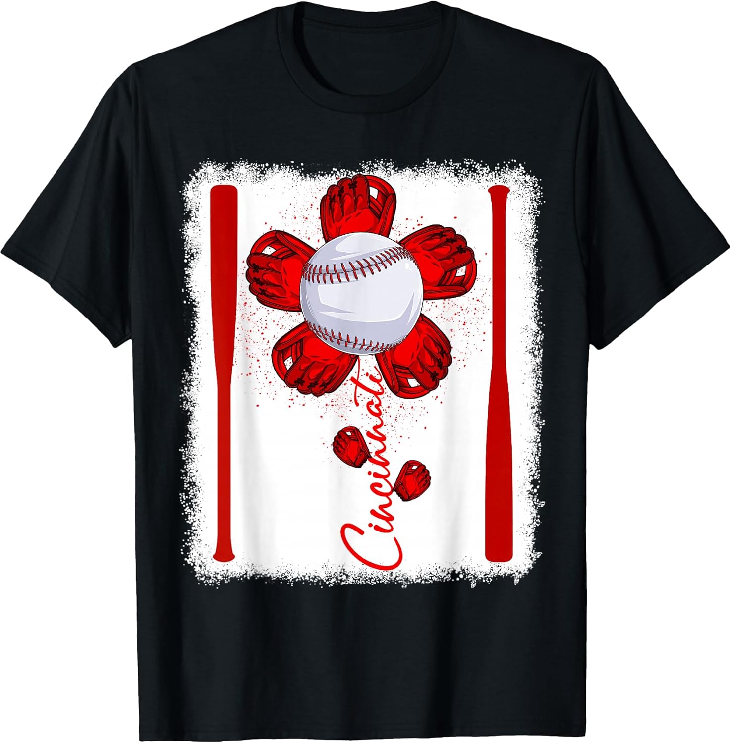 Cute Flower Cincinnati Retro Baseball Lover Game Day T-Shirt