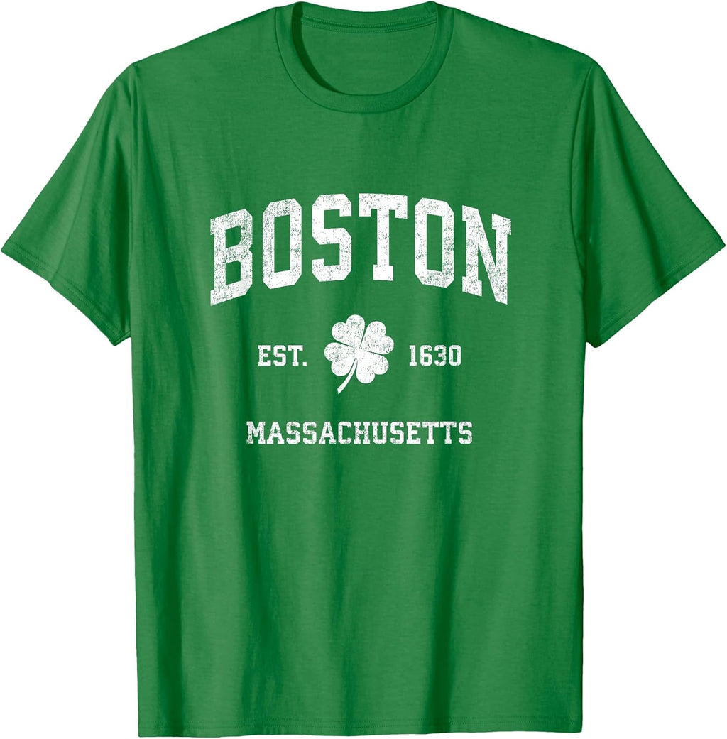 Boston Massachusetts Vintage Shamrock Sports T-Shirt