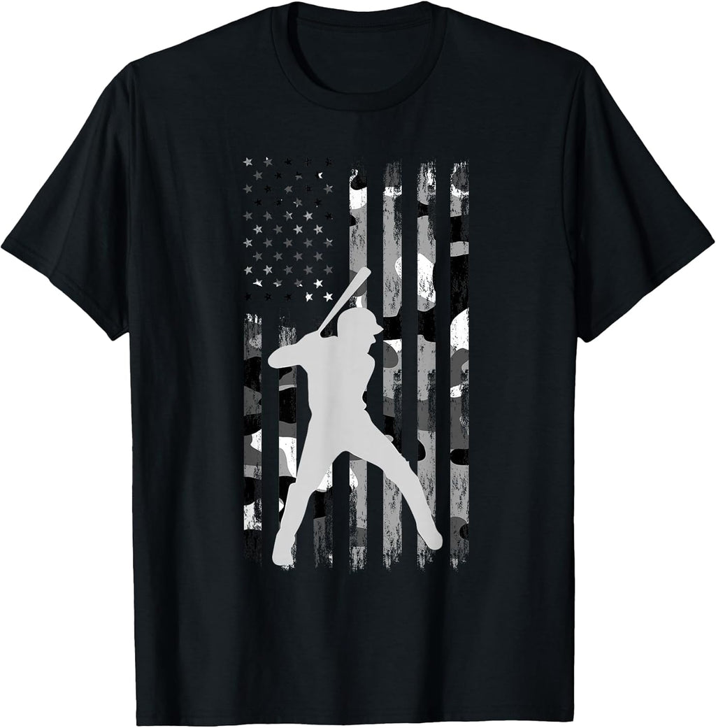 Baseball Player American Flag USA Camo Patriotic Graphic T-Shirt