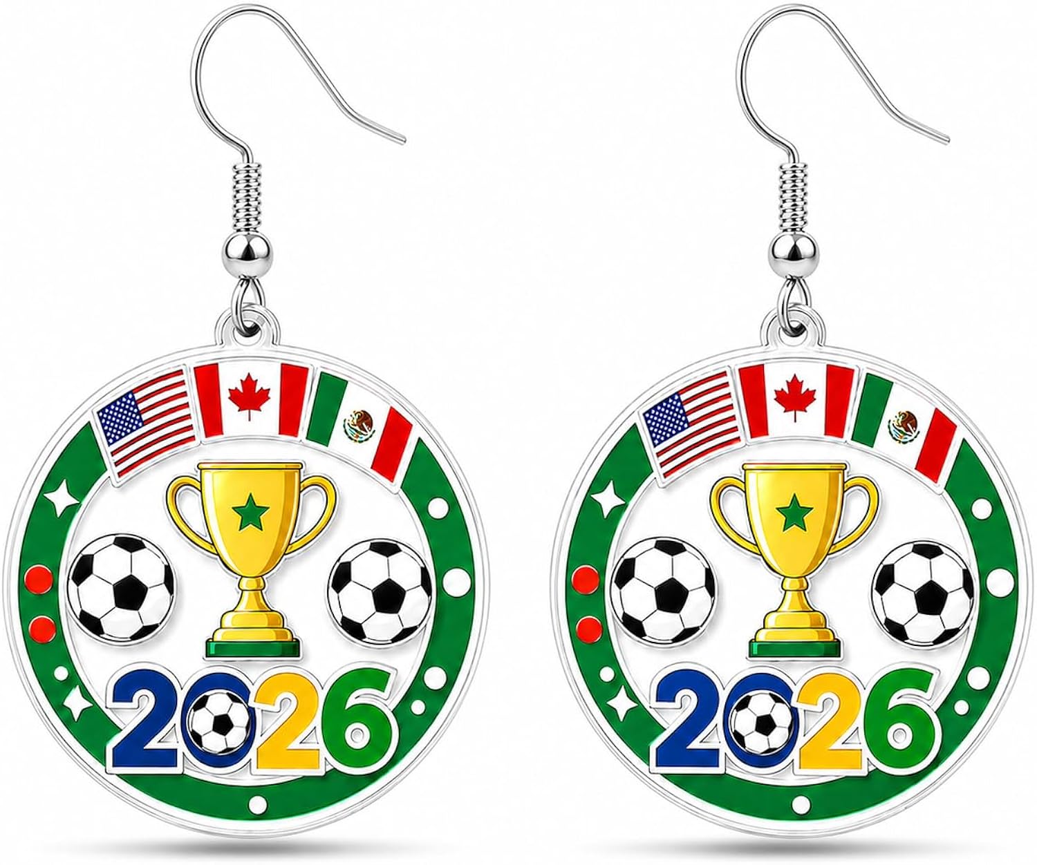 Worlds Cup Earrings 2026 Merchandise Acrylic Soccer Earrings for Women Soccer Mom Essentials Shirt Accessories Lightweight Sports Fans Game Day Outfits