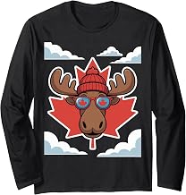 Cool Canadian Moose with Maple Leaf Sunglasses Funny Art Long Sleeve T-Shirt