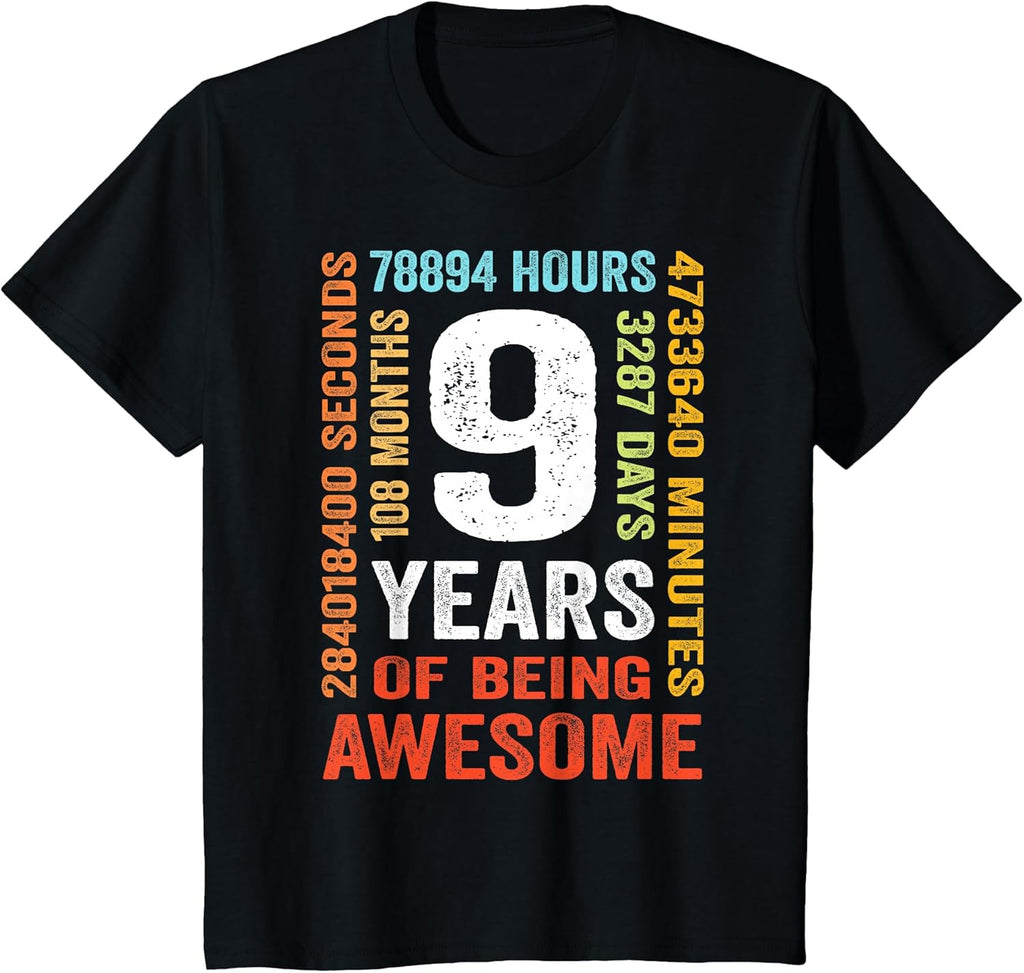 9th Birthday 9 Years Old Vintage Retro 108 Months T-Shirt
